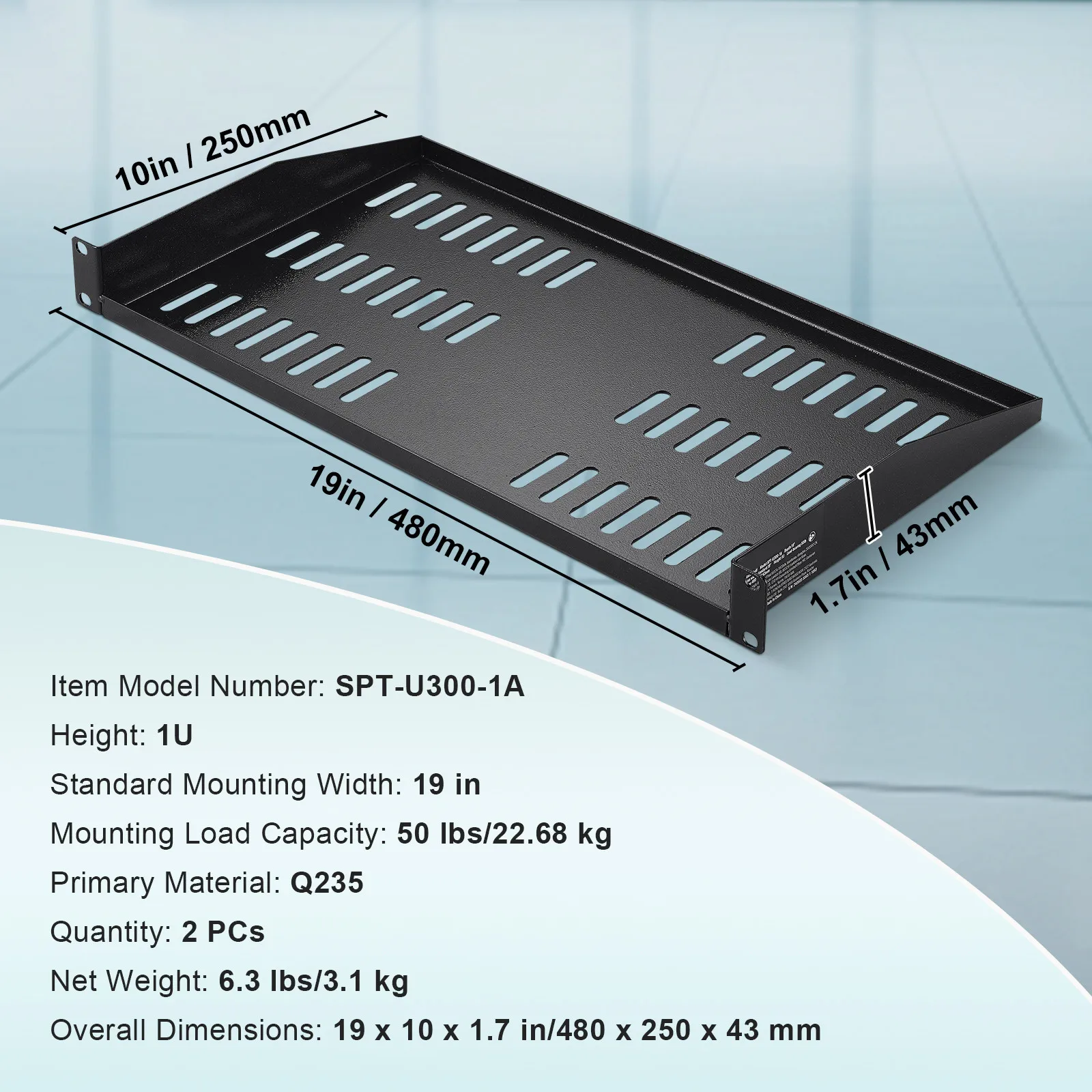 2PCS 1U Server Rack Shelf 10