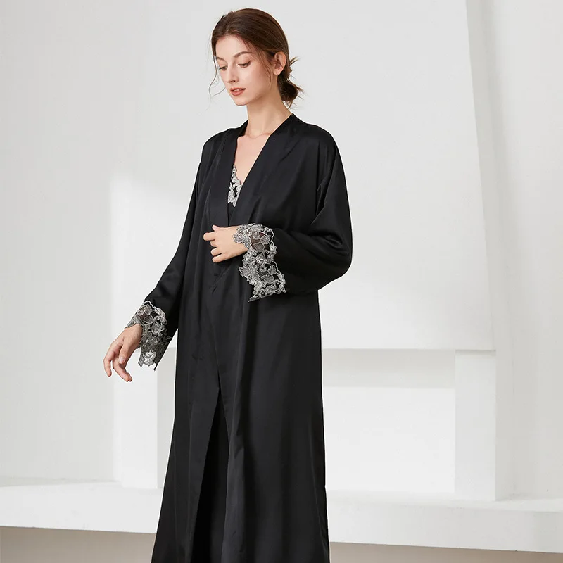 Women's Spring Autumn and Winter Long Style Robes with Sleepwear Nightgown  Silk Sexy Comfortable Pajamas Homewear Suit A80