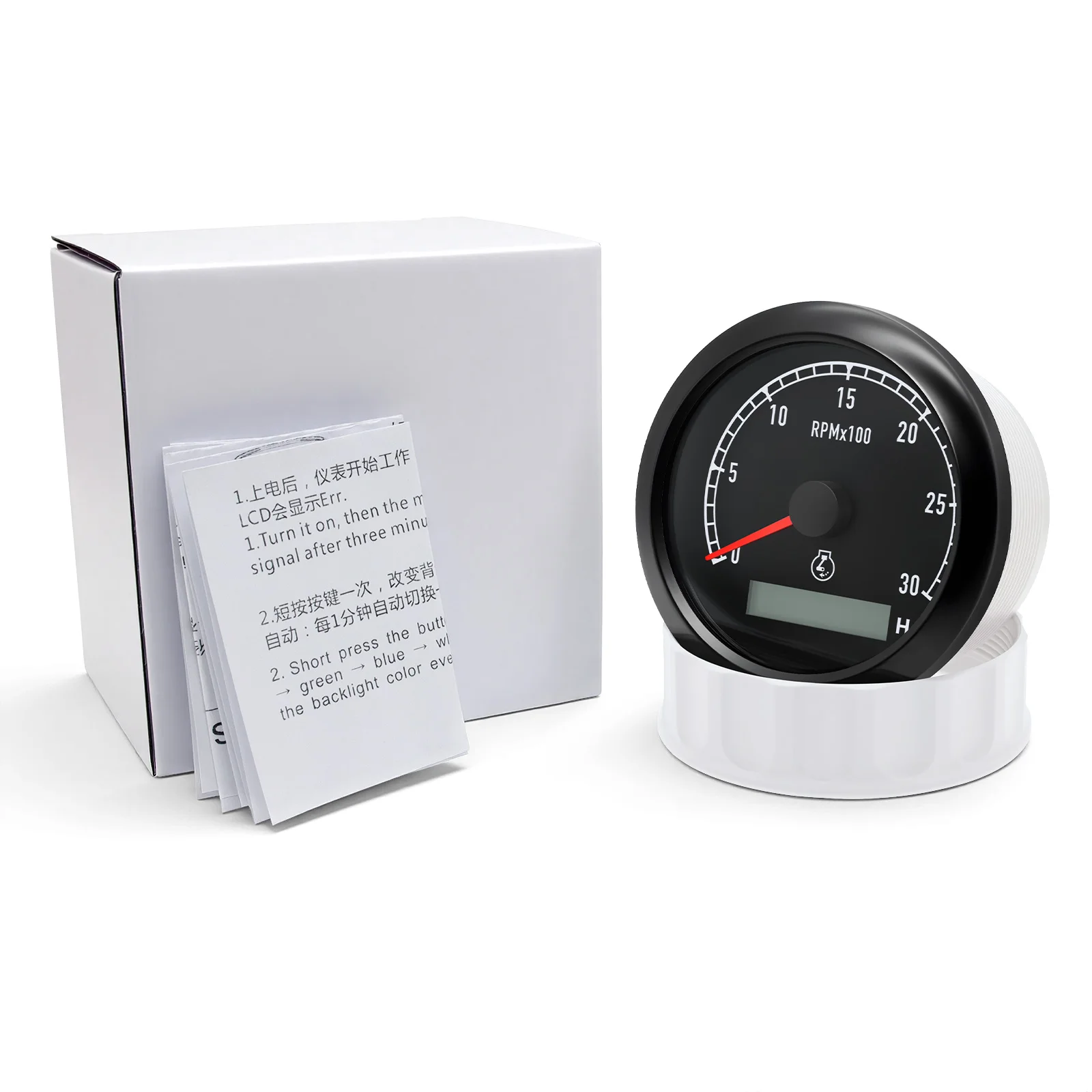 80mm 3-1/8" REV Counter Dual Display 7 Colors Backlight Tachometer With LCD Hourmeter 0~8000RPM For Yacht Engine Boat Car Gauge - view 6