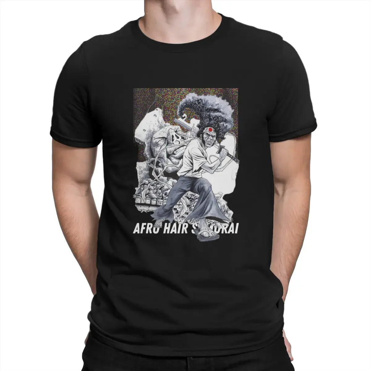 Men T-Shirt AFRO HAIR SAMURAI-1 Casual Cotton Tee Shirt Short Sleeve Afro Samurai T Shirt Round Neck Clothing 6XL