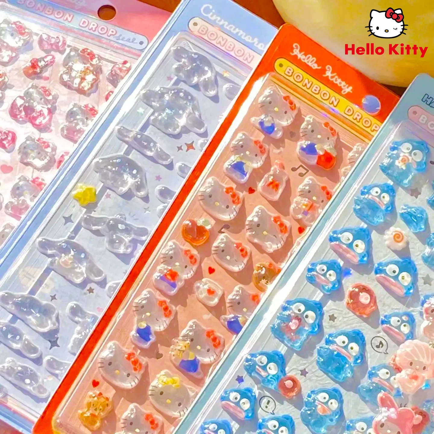 

Милые мультяшные 3D-наклейки Hello Kitty и Cinnamoroll из прозрачного рельефного желе, декоративные стикеры для детских телефонов, игрушки для творчества