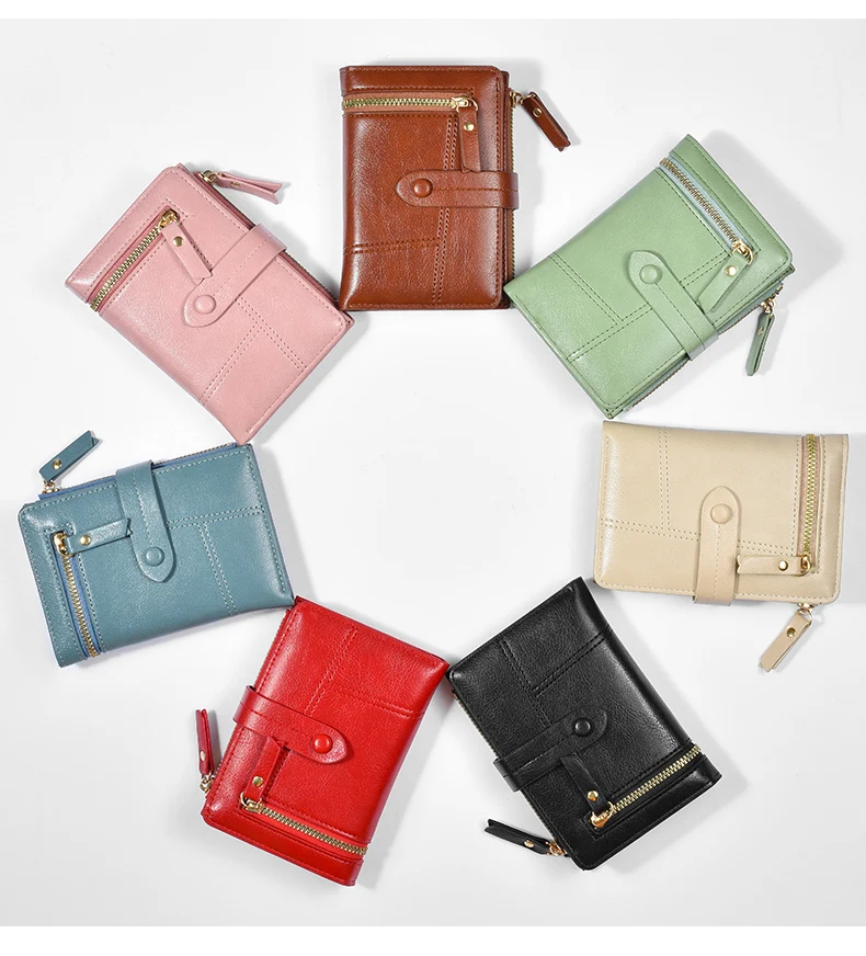 Neue Geldbörse Damen Europa Und Amerika Hohe Qualität PU Leder Kurze Falten Geldbörse Vertikale Doppel-reißverschluss Mode frauen Brieftasche – Detail 3