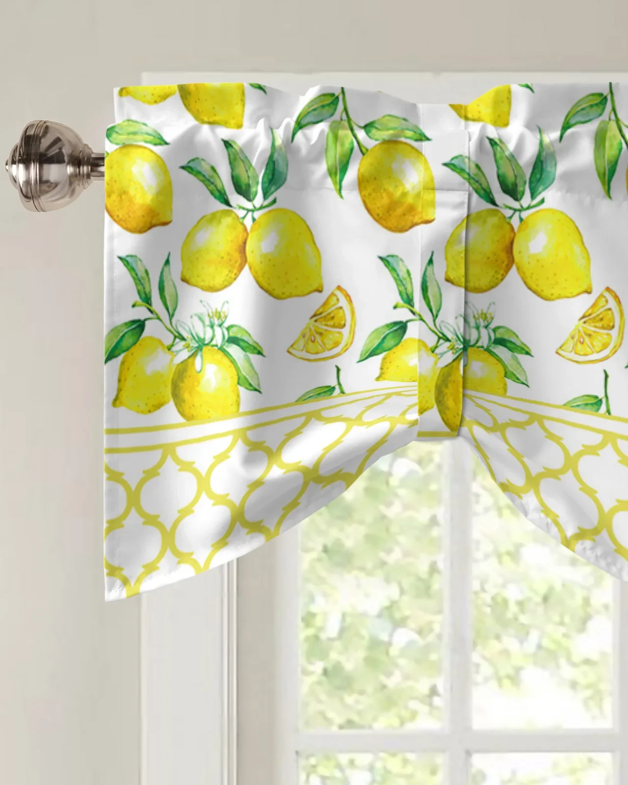 Fruit Fresh Lemon Yellow Moroccan Window Valance Curtain Kitchen Cafe Short Curtains Living Room Tie-Up Valance Curtain