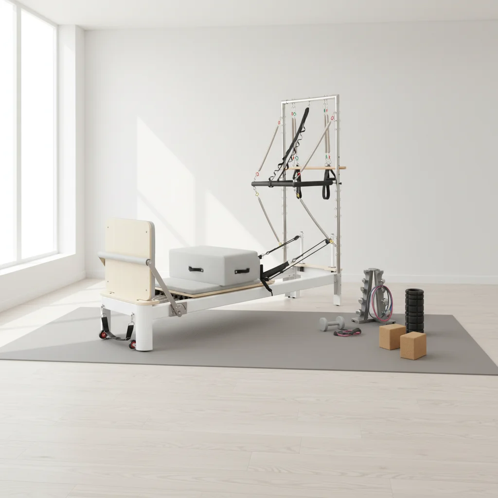 

Aluminum Alloycore Reformer Bed with Half High Tower and Matching Accessories for Pilates Studio and Health Exercises