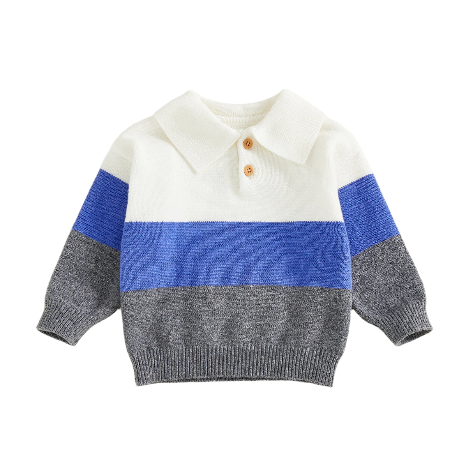 

Toddler Baby Boy Sweater Lapel Collar Long Sleeve Patchwork Upper Button Down Pullover Warm Knit Tops