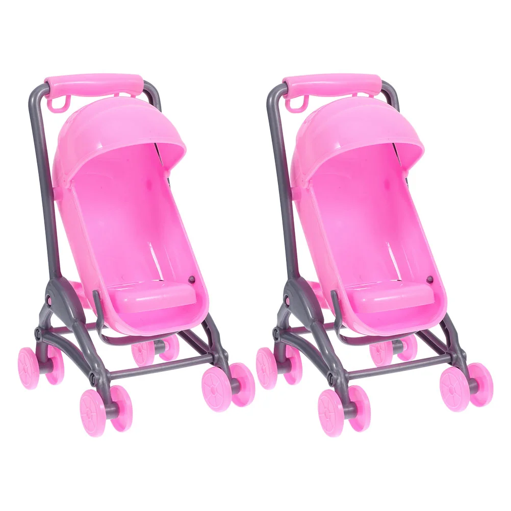 

2 Pcs Simulation Children's Toy Stroller Mini Toys Dollhouse Miniature Abs Pram Model