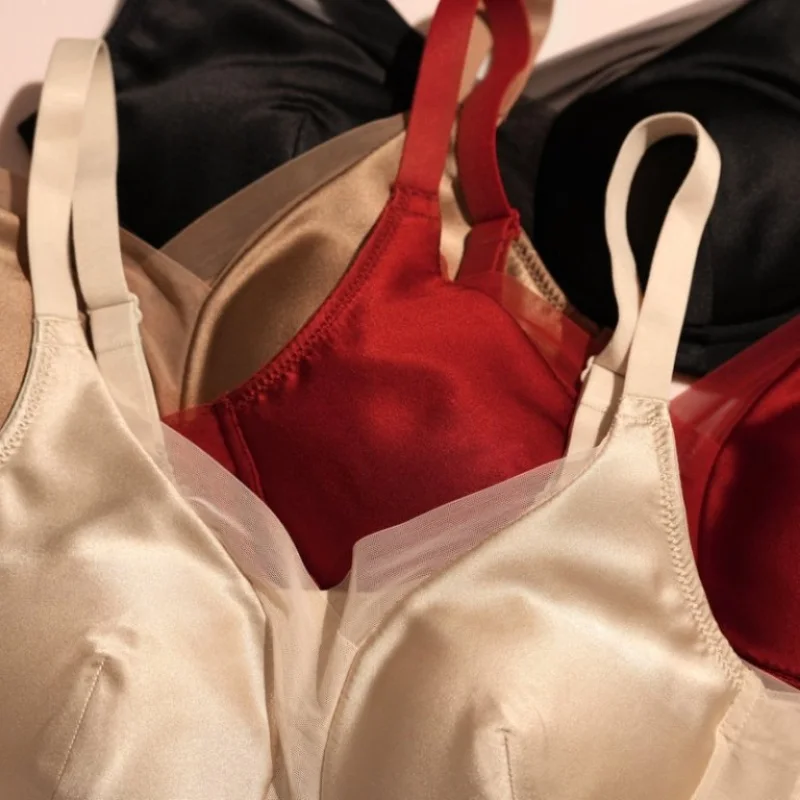 Birdtree 19MM 93% Silk 7% Spandex Bra,Women Wireless 3/4 Cup Bralette Linerie Underwear,2025 Autumn Winter New A5N221JF
