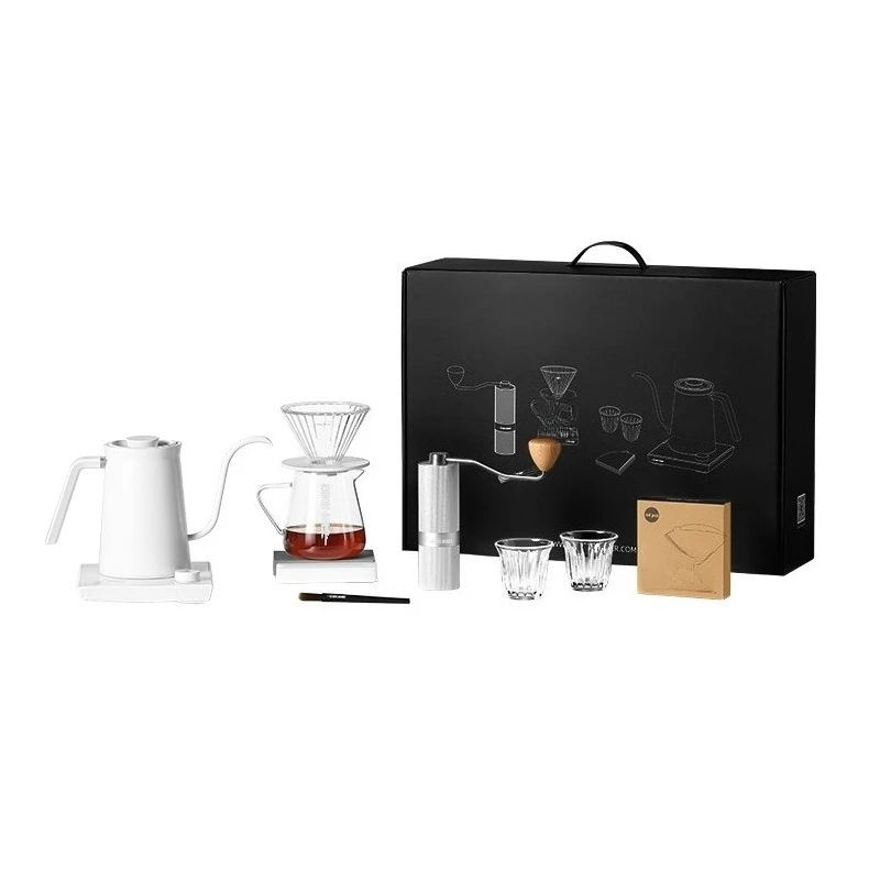 

Hand brewed coffee pot set gift box enjoy bean grinder sharing filter cup paper