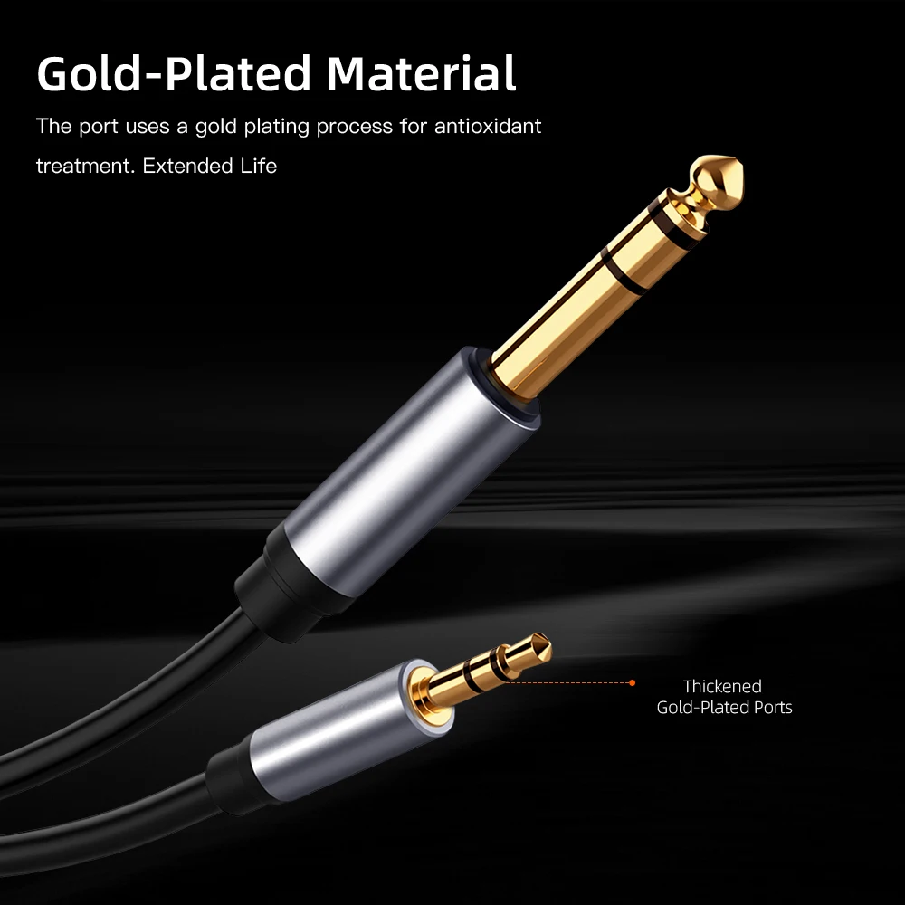 3.5mm 1/8 To 6.35mm 1/4 TRS Audio Line Gold Plated 6.5 To 3.5 Jack Adapter Aux Cable for Headset Guitar Amplifier Speaker Mixer