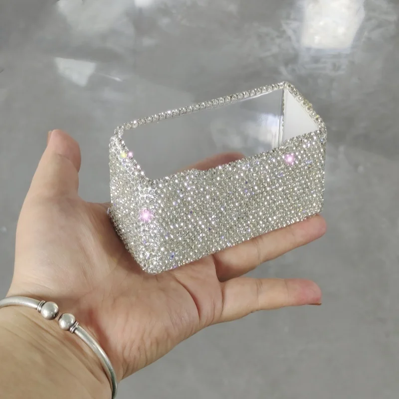 High-grade acrylic business card holder manual diamond-inlaid desktop office decoration large capacity card holder