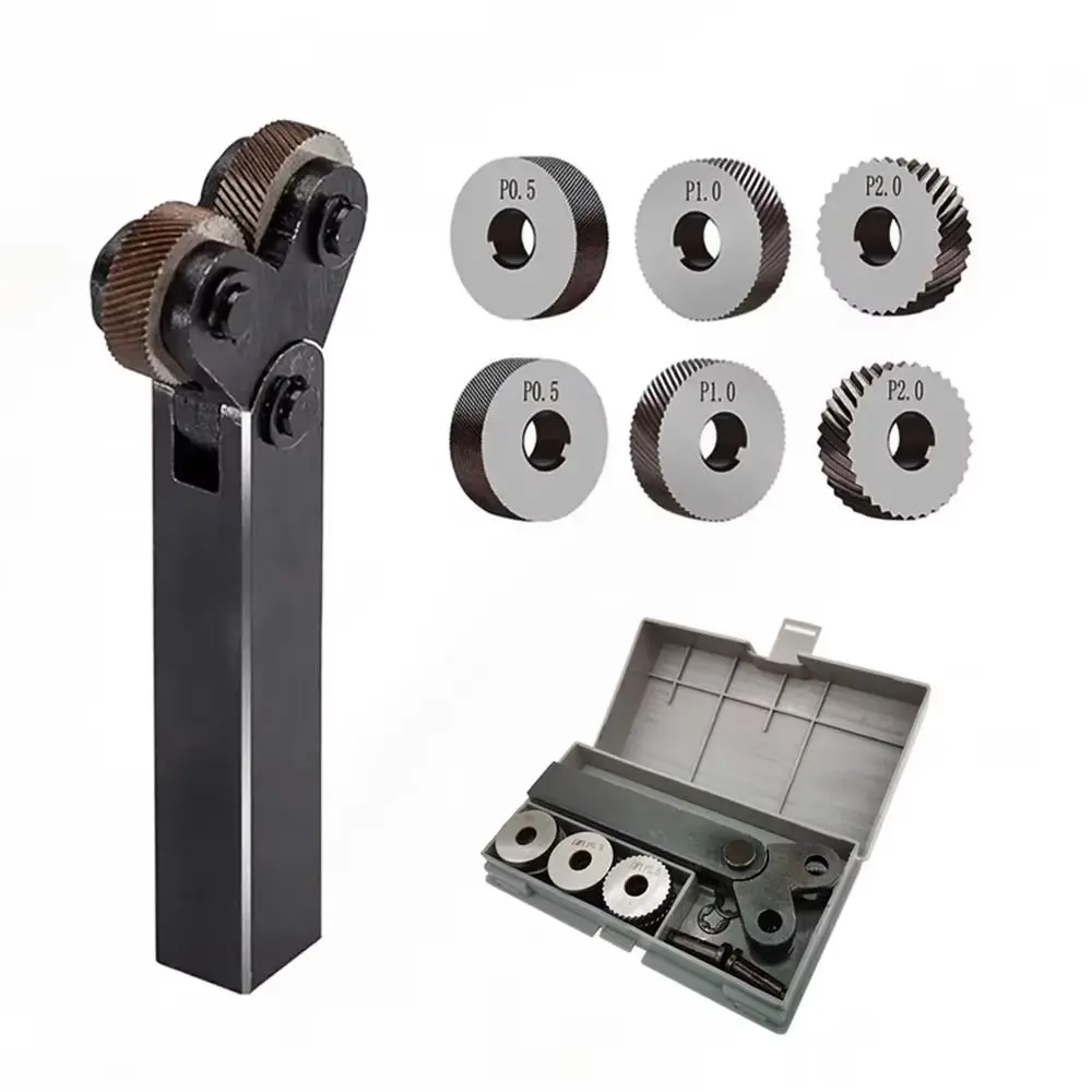 7 Pieces Knurling Cutter Set Double Wheel Structure Multiple Cutters Multi Pitch Knurling Tools Hard Wear-Resistant