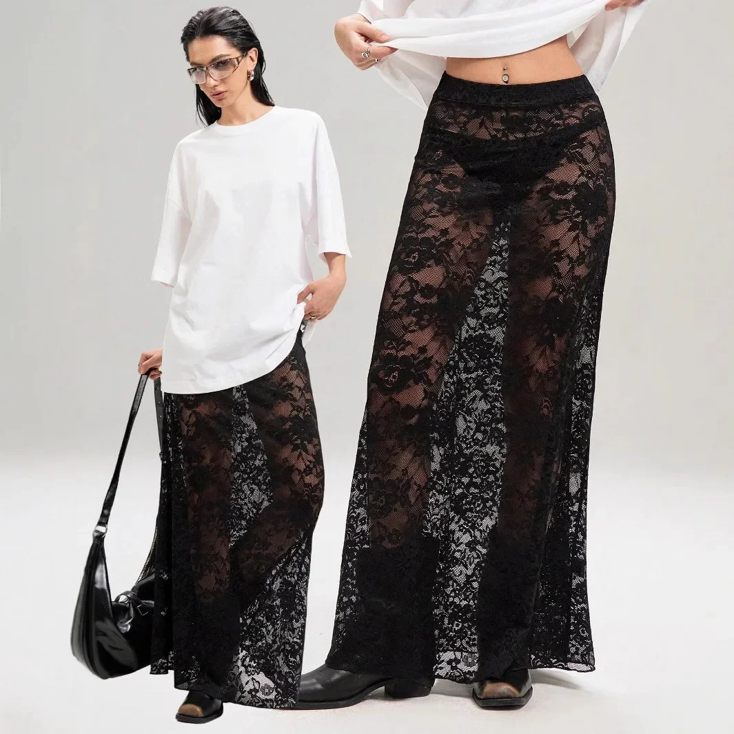 2026 Women's Clothing Summer New Women's Solid Colour Slim Package Hip Street Fashion High Waist Lace Half-body Skirt