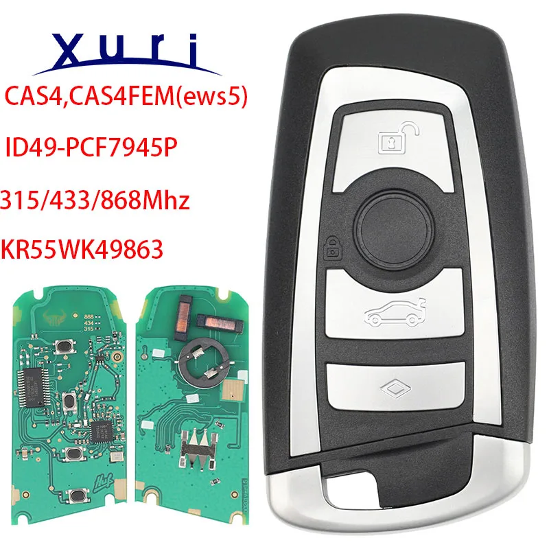 Xuri 315/433/868Mhz Smart Remote K  ey KeylessGo For BMW 3 5 7 Series 2009-2016 CAS4 F System Fob KR55WK49863 pcf7945