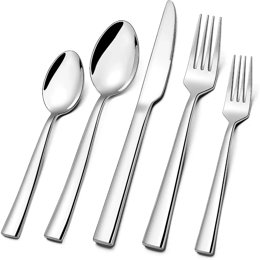 

10Piece Stainless Steel Flatware Set for 2 with Square Edge Design Includes Knives Forks and Spoons for Home or Hotel Use Mirro