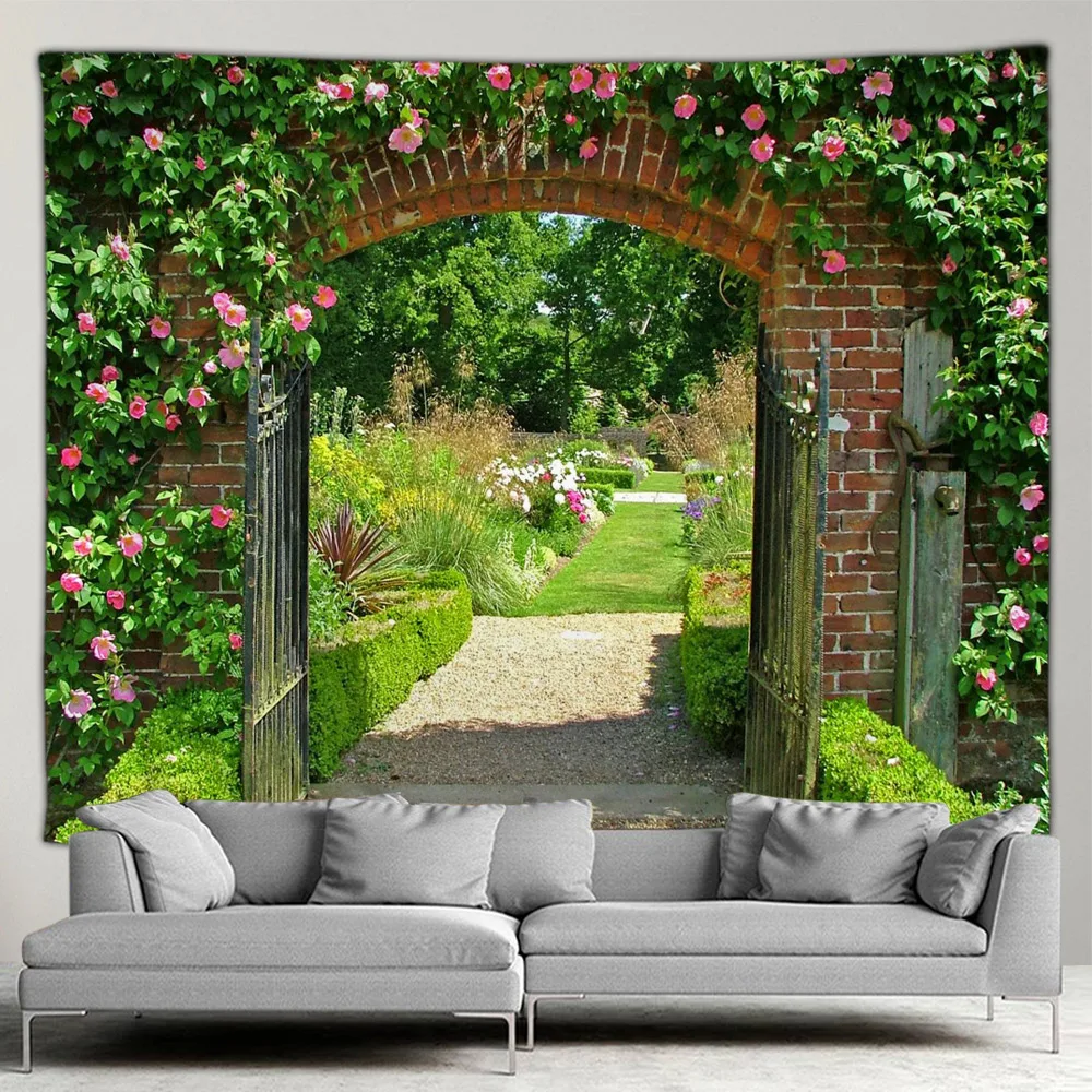 Country Garden Tapestry Wall Natural Flowers Scenery 3D Print Polyester Wall Tapestry Living Room Bedroom Home Decor Toolment