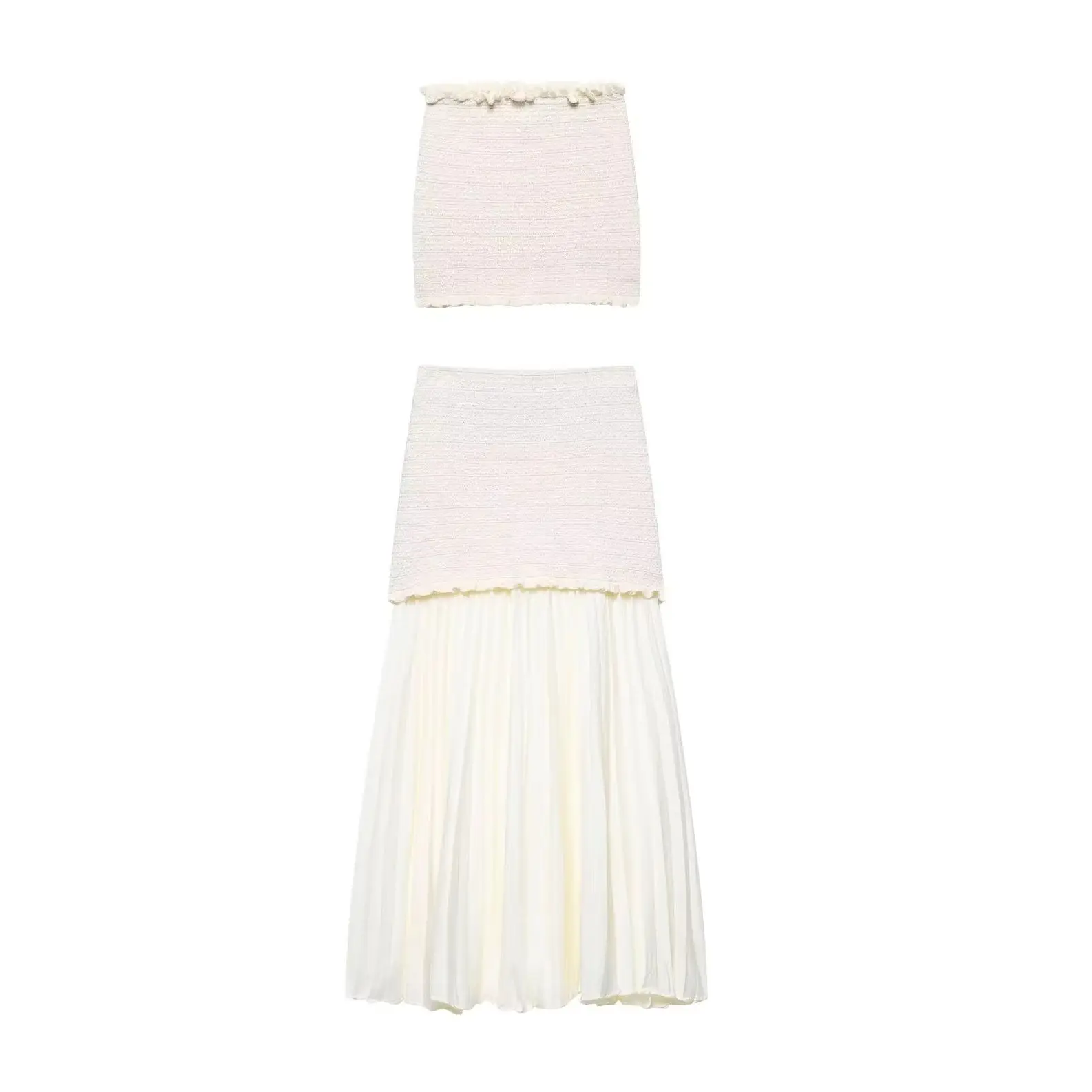 

KONDALA винтажный вязаный весенний женский костюм 2025, тонкий мини-майка без бретелек + длинная юбка с драпировкой в стиле пэчворк, модный женский праздничный комплект