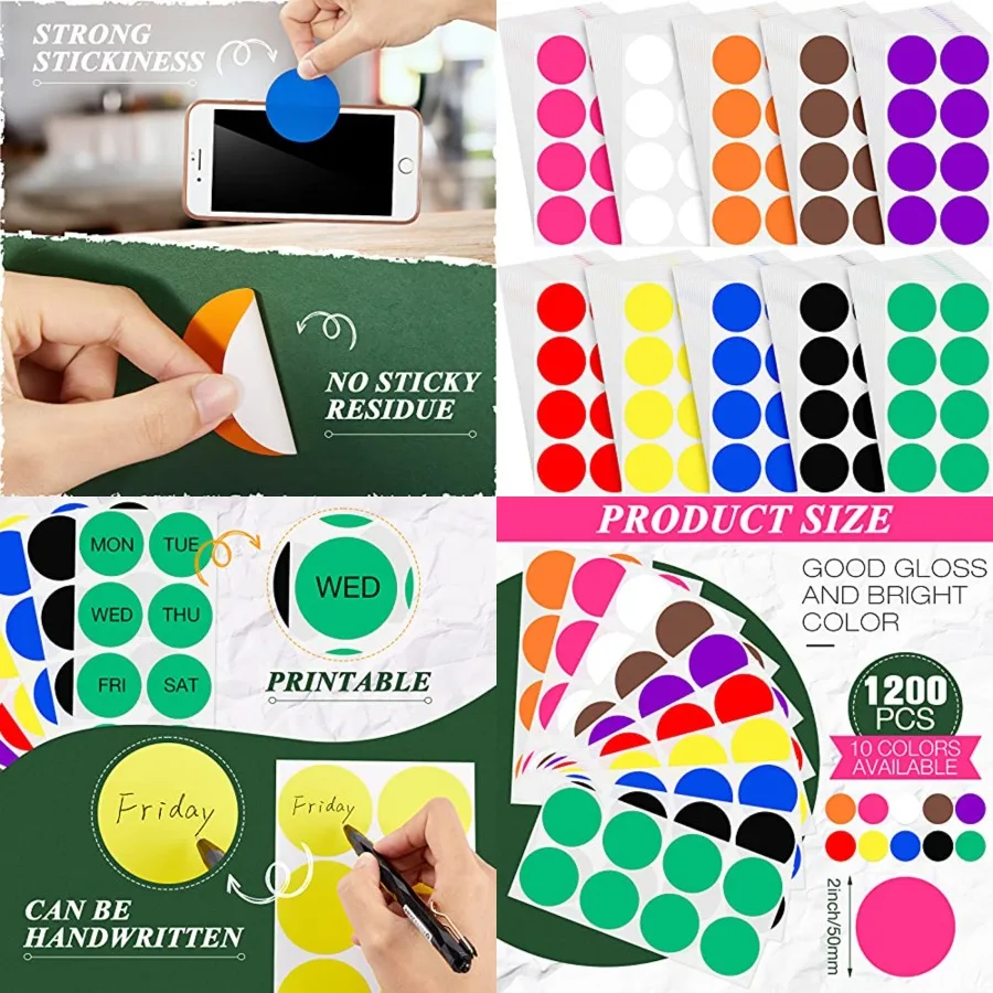 

Zonon 800 Pieces 2 Inch Colored Dot Stickers 10 Assorted Colors Round Color Coding Labels Circle Sticker Label for Coloring Mar