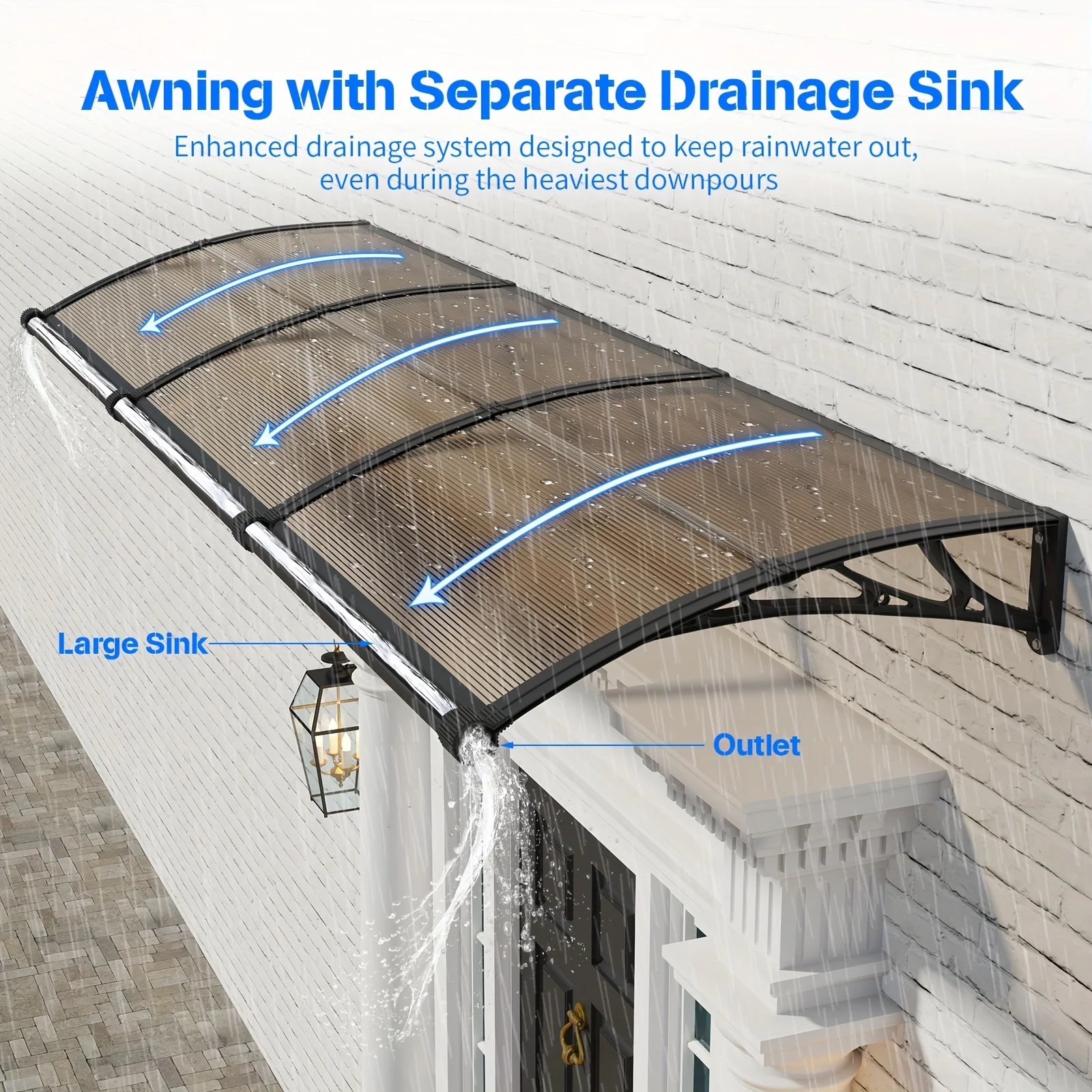 32/40/48/60/80 Inches Window Awning Door Canopy Exterior with Separate Drainage Gutter for Patio Yard Rain UV Overhang Awnings