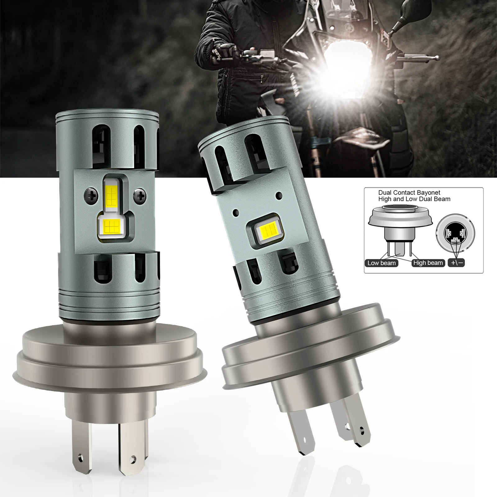 

IVOTOW 2PCS LED Motorcycle Headlight Bulbs High Low Beam 6000K 6V 12V P45t R2 with Fan Universal Headlamp Light Bulb Replacement