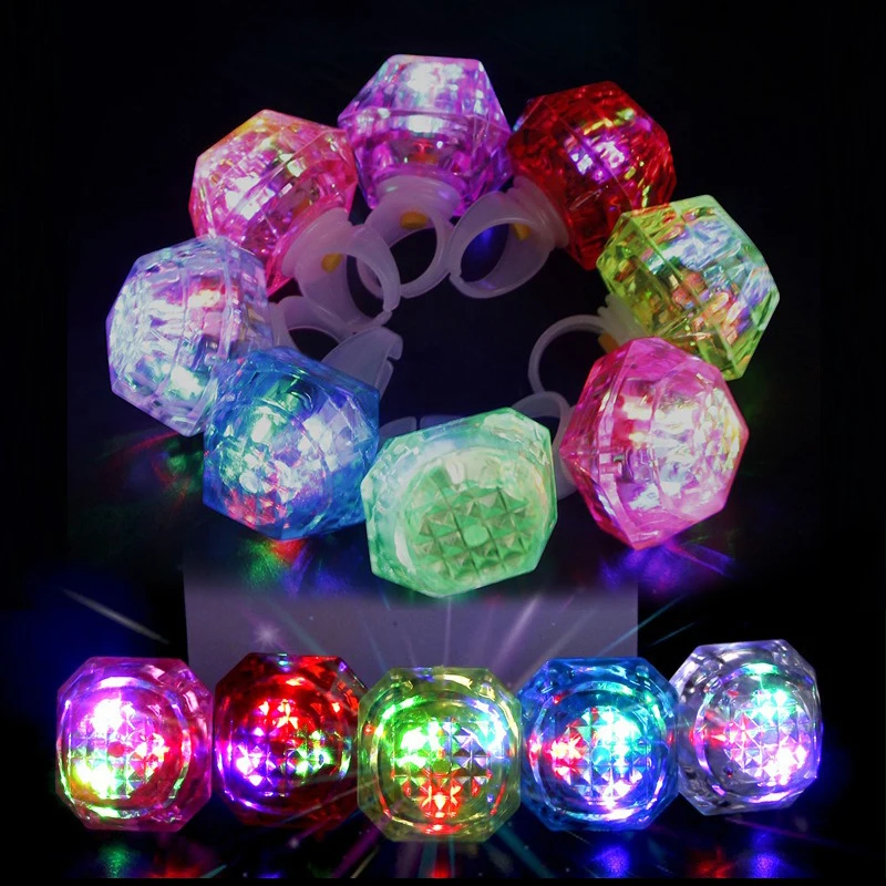 3/5/10pcs Grand Event Large Simulated Diamond Ring Birthday Halloween Party Props LED Colorful Glow Ring Light Finger Light