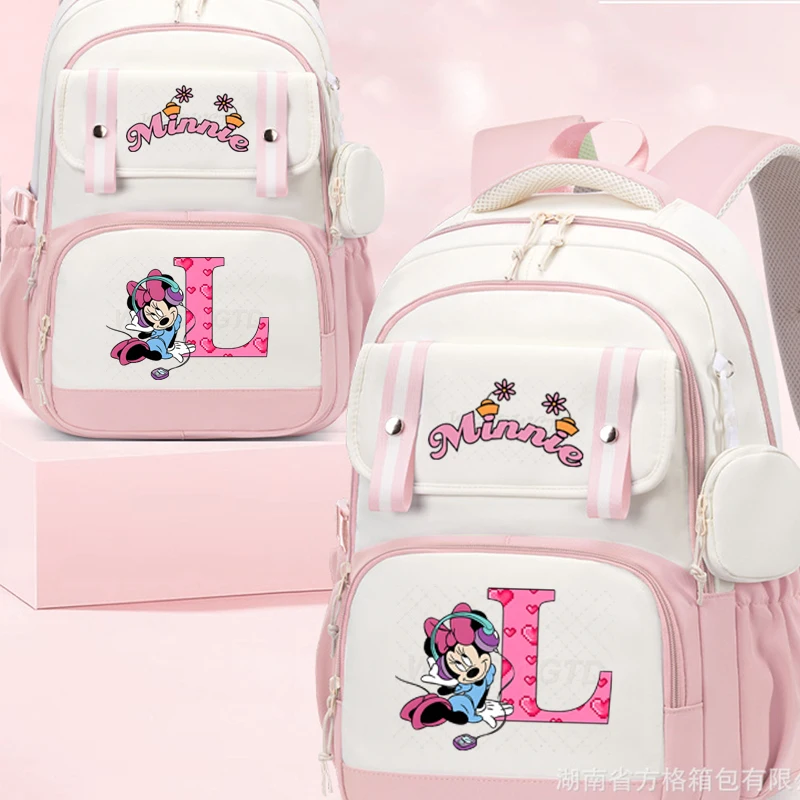 

Minnie A-Z 26 Alphabet Backpacks Cartoon Anime Schoolbags Shoulders Bags Boys Girls Gift Large Capacity Child Cartoon Bookbag