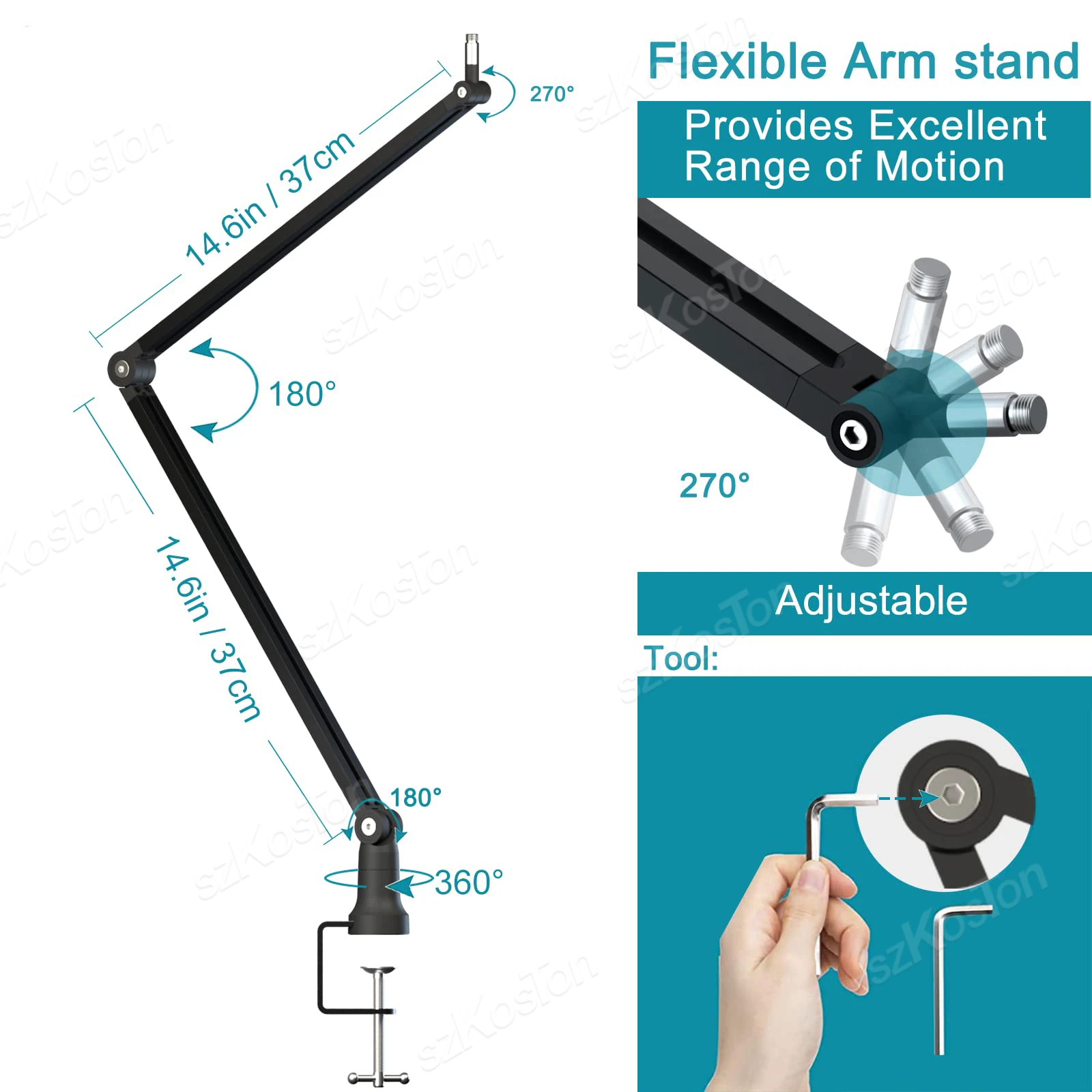 Microphone Stand Suspension Scissor Boom Arm Stands Hidden Cable Trough 3/8