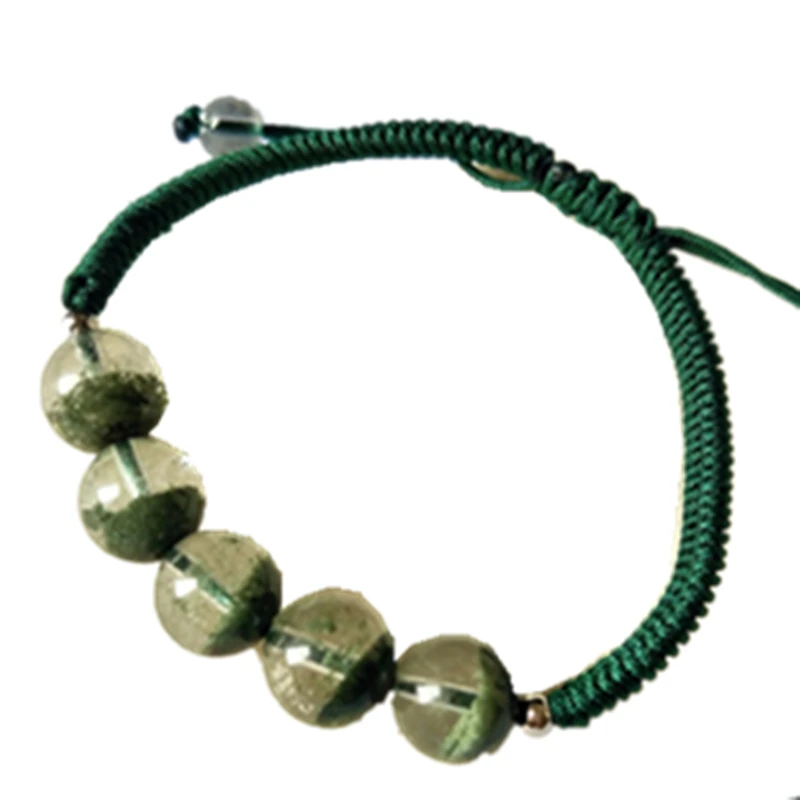 Natural Ghost Phantom Quartz Crystal Bracelet Adjustable Ethnic Green Phantom Woven Rope Bracelet for Women Men Jewellery Gift