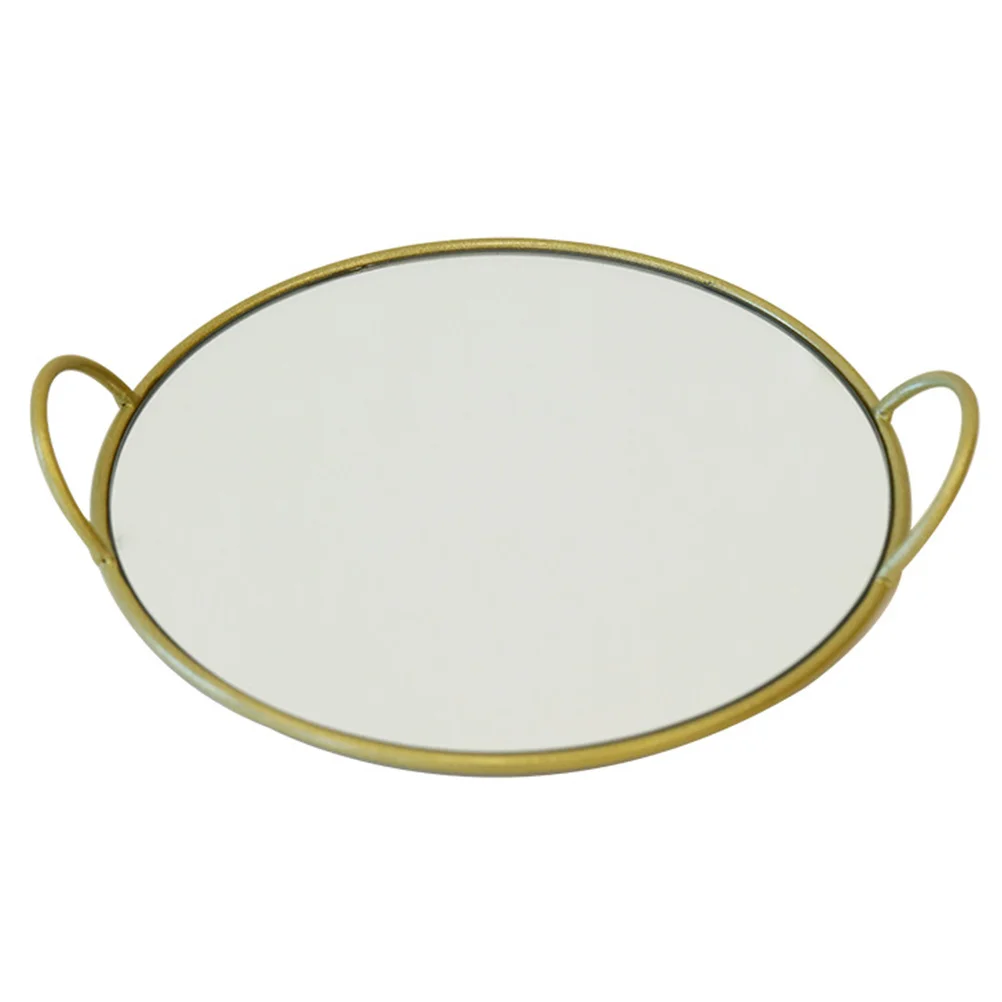 

1pc Brass Handle Storage Tray Round Serving Plate For Cake Dessert Fruit Display Home Tableware Food Tray Kitchen Barware