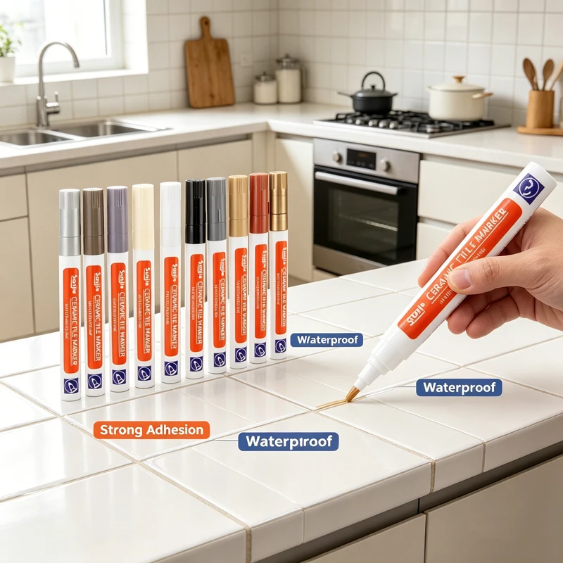 6 Pcs Grout Pen Set White Tile Paint Marker: Waterproof Grout Paint, Tile Grout Colorant and Sealer Pen - Beige, 5mm Tip