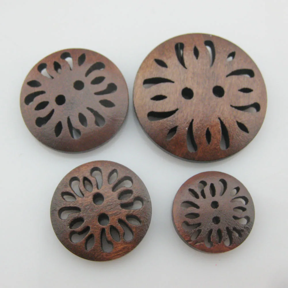 WBNVAS 30Pcs/Pack Hollow Flower Brown Wood Buttons For Garment 15MM/18MM/20MM/25MM DIY Sewing Accessories