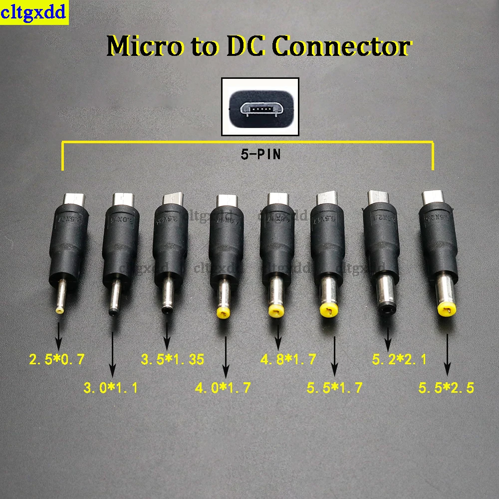 

cltgxdd 1piece 5-pin mini USB male head to DC 2.5*0.7/3.0*1.1/5.2*2.1mm power plug for charging mobile phones and laptops