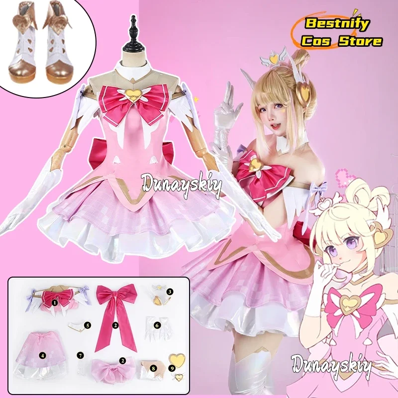 

CosplayGame OW Juno Cosplay Costumes Pink Magic Girl Sweet princess Lolita Women's Dresses Anime Outfits Wig Shoes Prop Suits xs