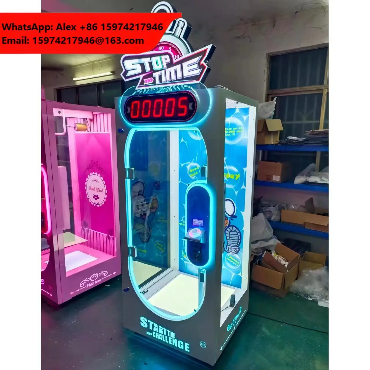 Coin Operated Arcade Challenge Machine, 10s Stop Time Reaction Game, Cutting Gift Prize Vending Machine For Indoor Game Center
