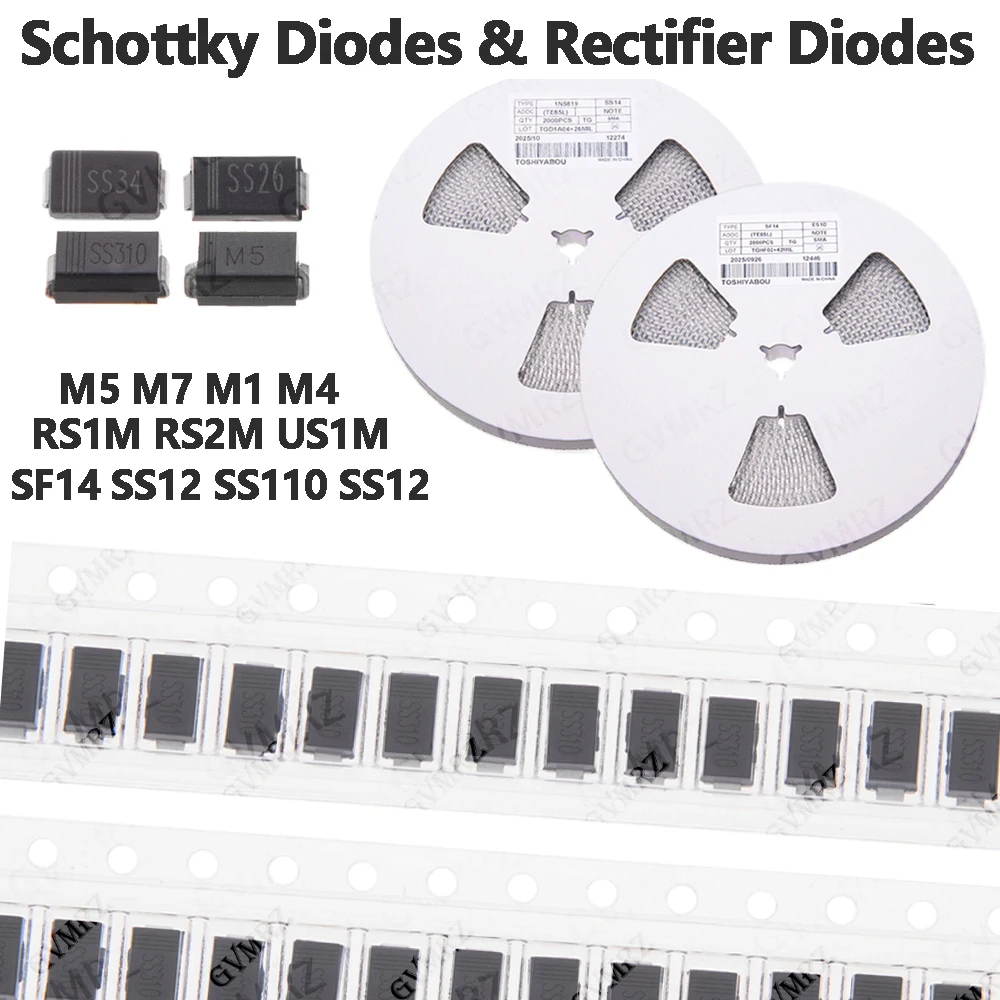 100pcs/2000pcs US1M SF14 SS26 Schottky Diodes & Rectifier Diodes Assortment Kit SS34 SS26 SS310 M5 M7 M1  SS12 SS110 SS12 HER107