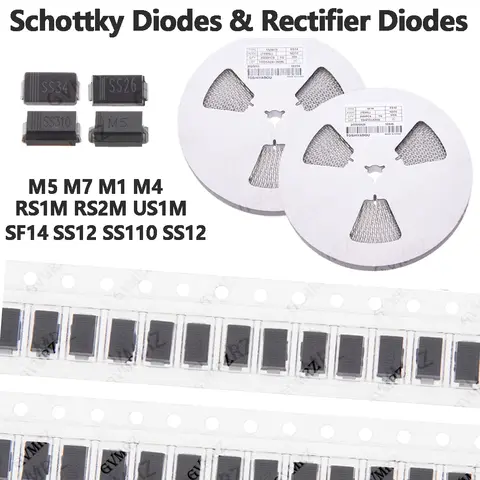 100pcs/2000pcs US1M SF14 SS12 SS110 SS12 HER107 SS26 Schottky Diodes & Rectifier Diodes Assortment Kit SS34 SS26 SS310 M5 M7 M1