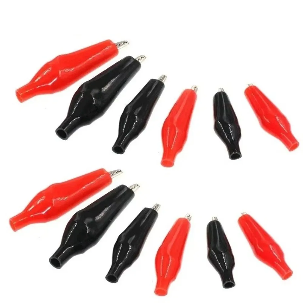 10Pcs Black Red Color Alligator Clip Durable Soft Plastic Coated Test Probe Clip 28/35/45mm Size Metal + Plastic