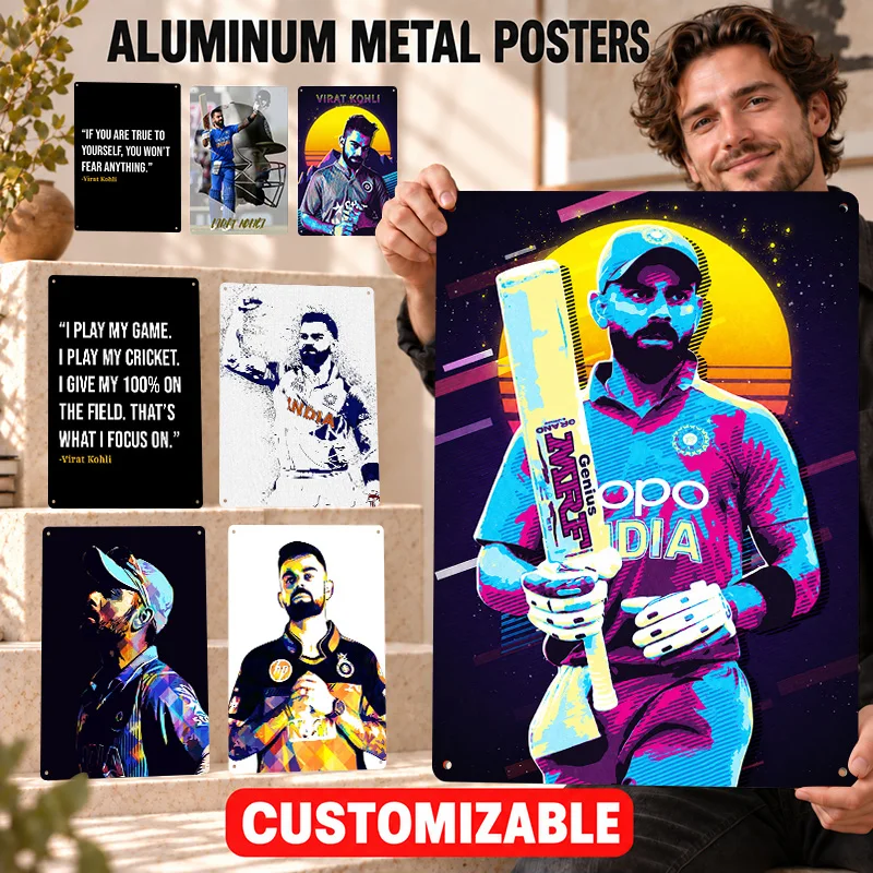 Virat Kohli Aluminum Posters Champion Legacy Design Home Office Wall Art Personalized Metal Sign Collector Gift For Supporters