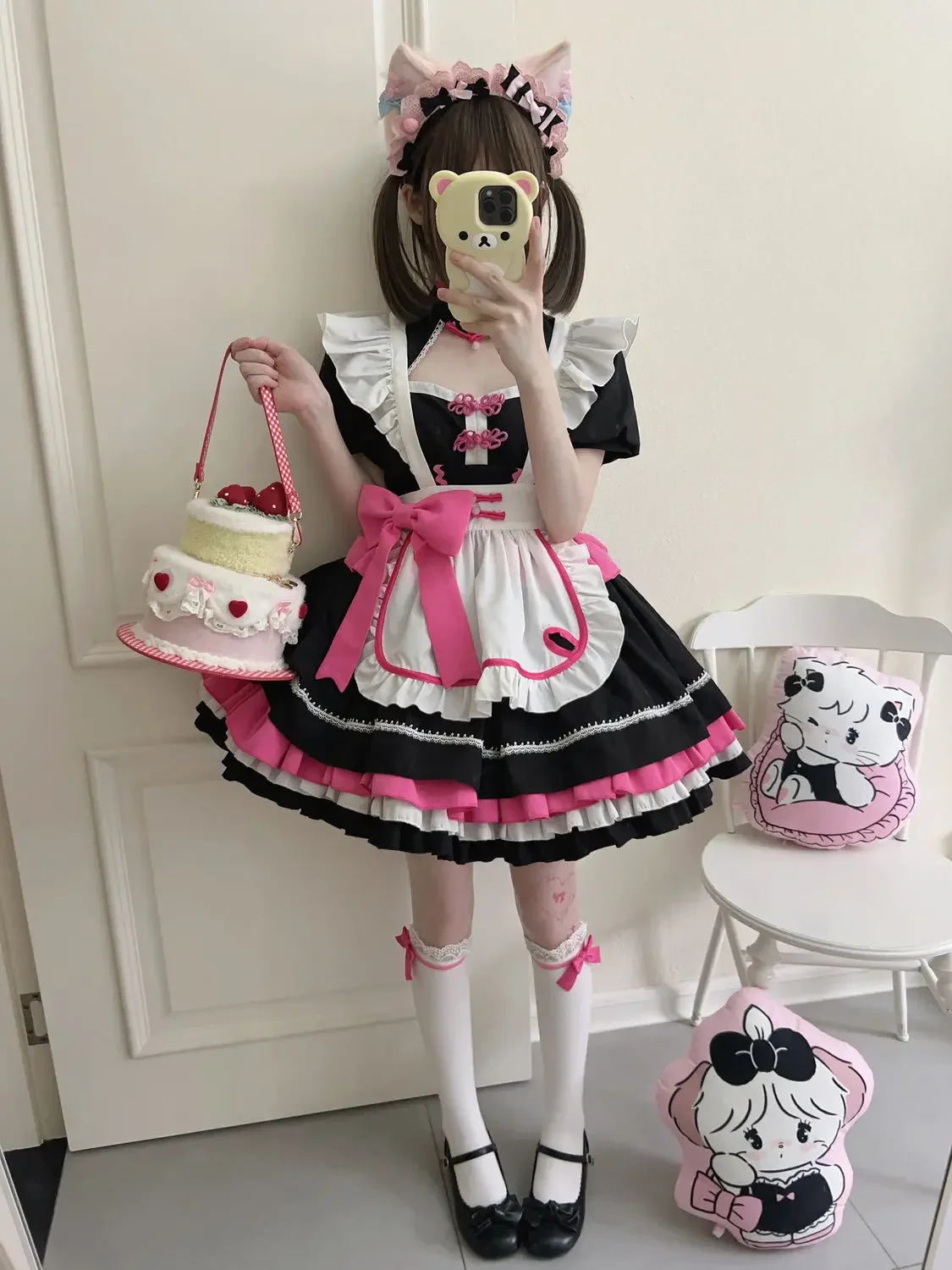 일본 달콤한 여성 카와이 드레스 역할 놀이 의상 할로윈 파티 코스프레 반팔 의류 카와이 로리타 블루 메이드 드레스