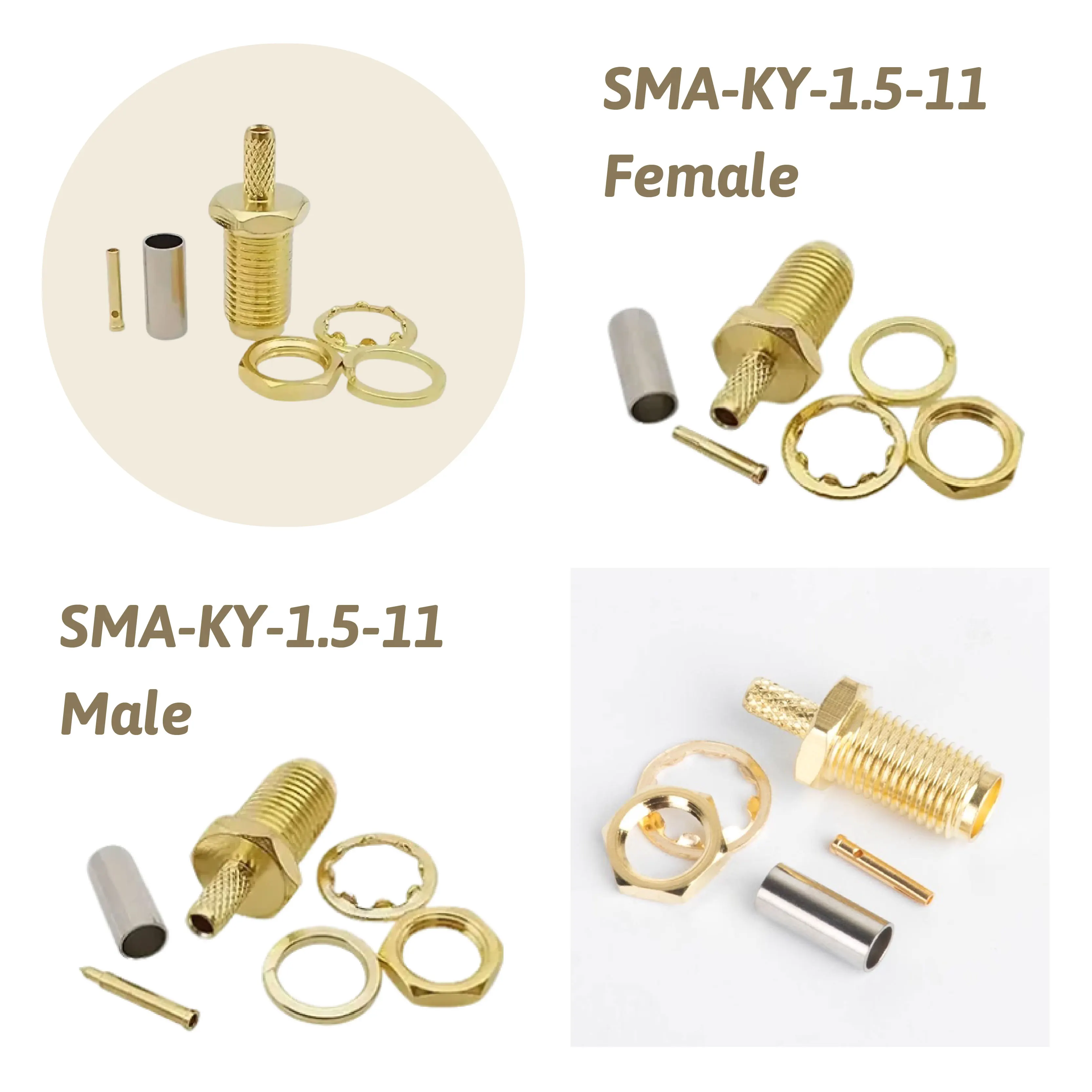 SMA Male Female Crimp Connector SMA-KY-1.5 for RG174 / RG178 / RG316 Coaxial Cable RF Plug and Jack Set
