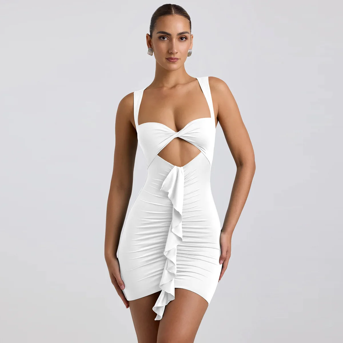 2024 Summer New Cross-border Women's Pleated Streamer Dress Amazon Sexy Slim Cutout Hip Skirt