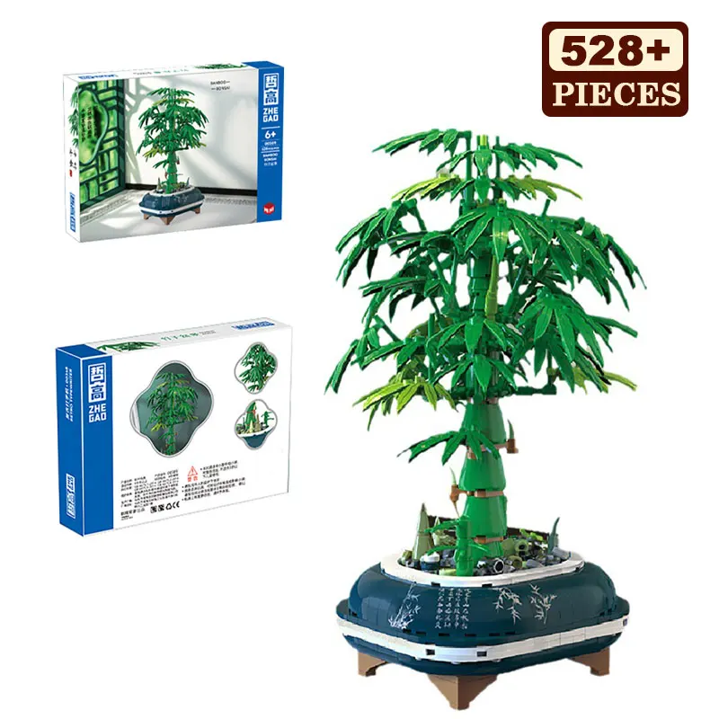 Bamboo Bonsai Mini Building Blocks Series 3D Model Bricks Home Office Decoration Children Educational Toys Gift Blessing