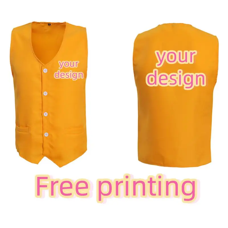 Men's Work Vest Personalized Custom Design Print Logo Barbecue Western Restaurant Cake Coffee Shop Waiter Work Clothes Jacket