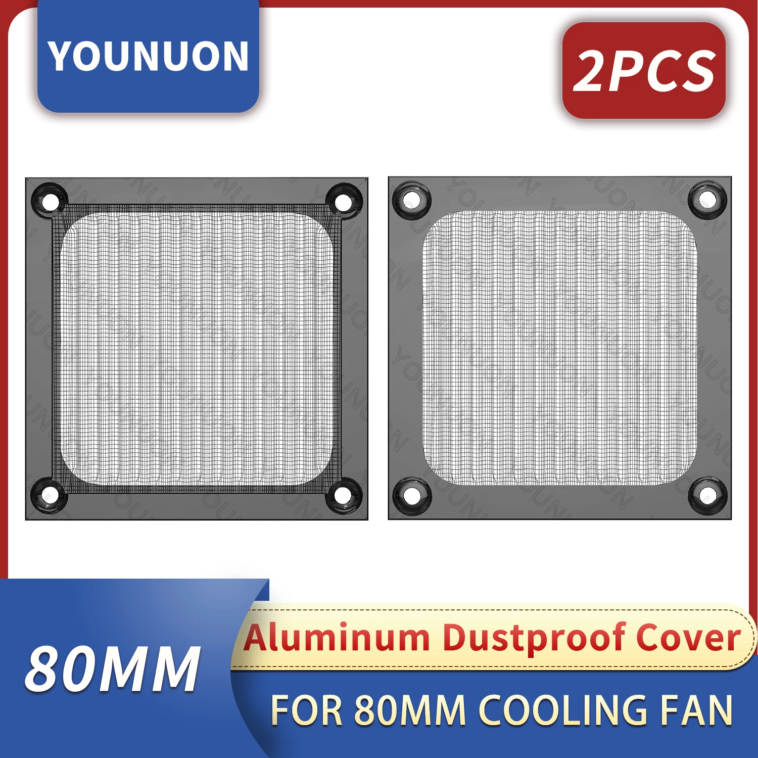 2Pcs 80mm 8CM Black Fan Dust Filter PC Fan  Aluminum Dustproof Cover Net Fan Guard