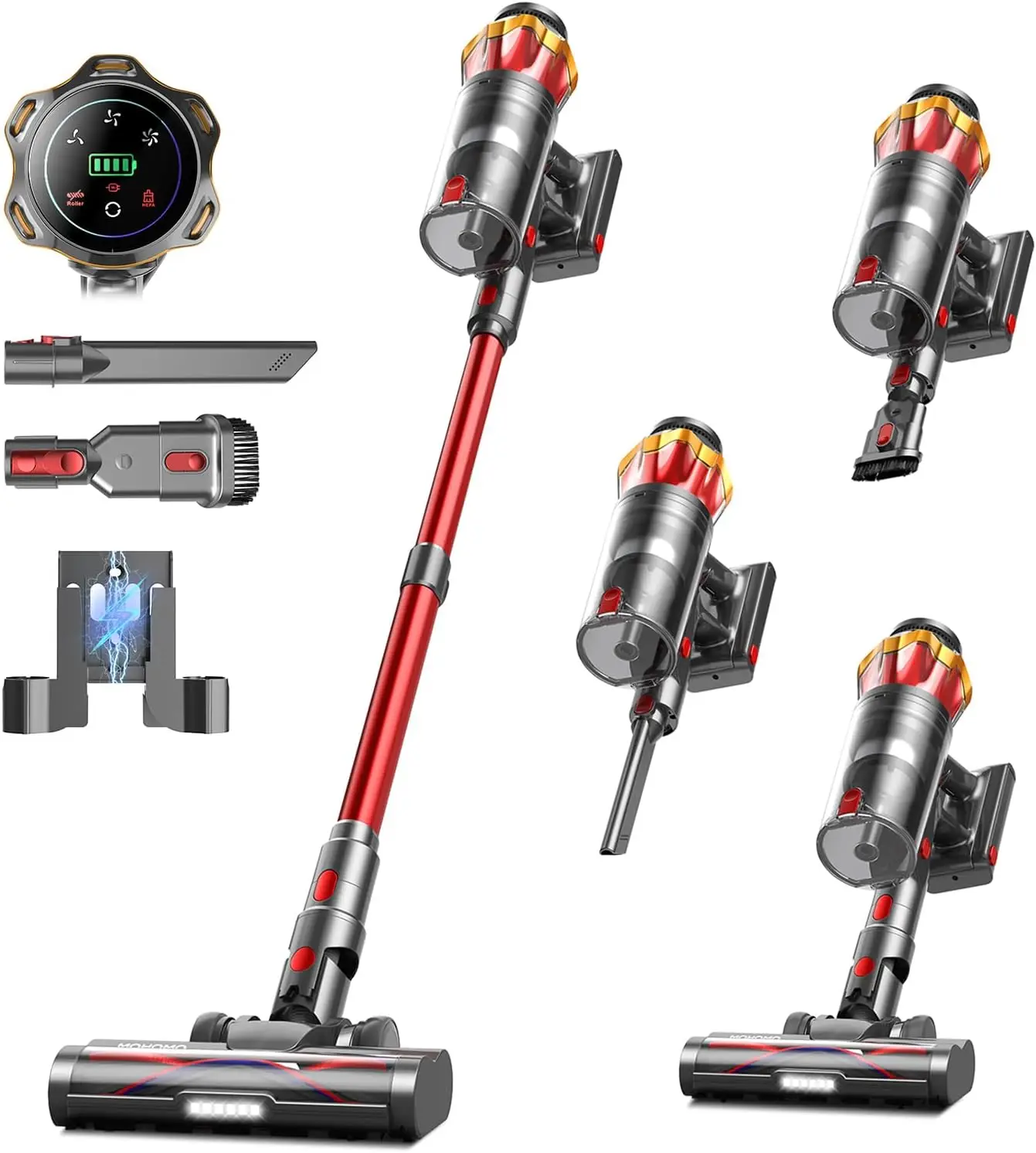 

Cordless Vacuum Cleaner, 650W 55KPa 70Mins Vacuum Cleaners for Home, Self-Standing Stick Vacuum with Anti-Tangle Brush & OLED To