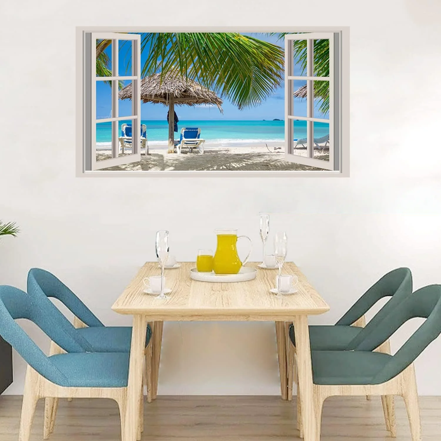 Fake Window Ocean View Wall Sticker Simulated Open Window Frame Design for Immersive Seaside Scenery Size 47.3x26cm
