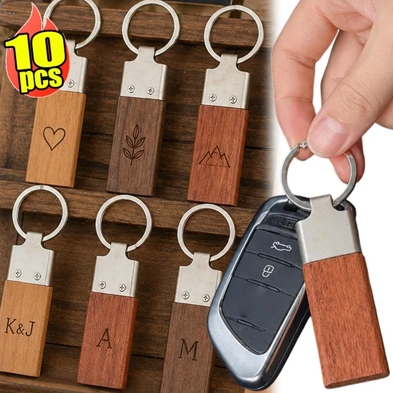 1/10pcs Wooden Keychain Blank DIY Laser Engraving Natural Rosewood Walnut Cherry Unfinished Wood Key Ring with Metal Split Ring