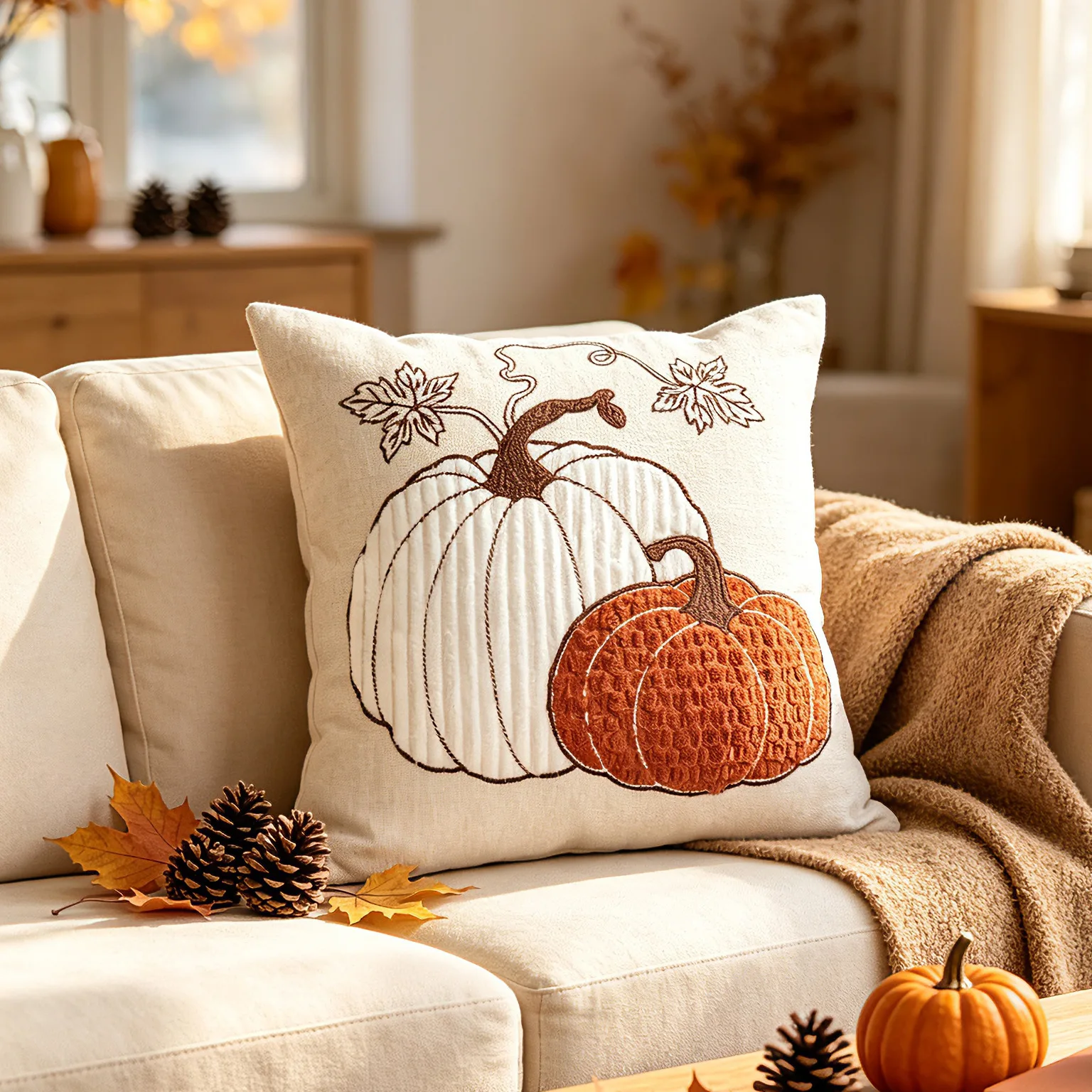 Harvest Bestickter Kürbis-Kissenbezug Cojines Wohnzimmerdekoration Chenille Einfacher Kissenbezug Thanksgiving-Kissenbezüge – Detail 9
