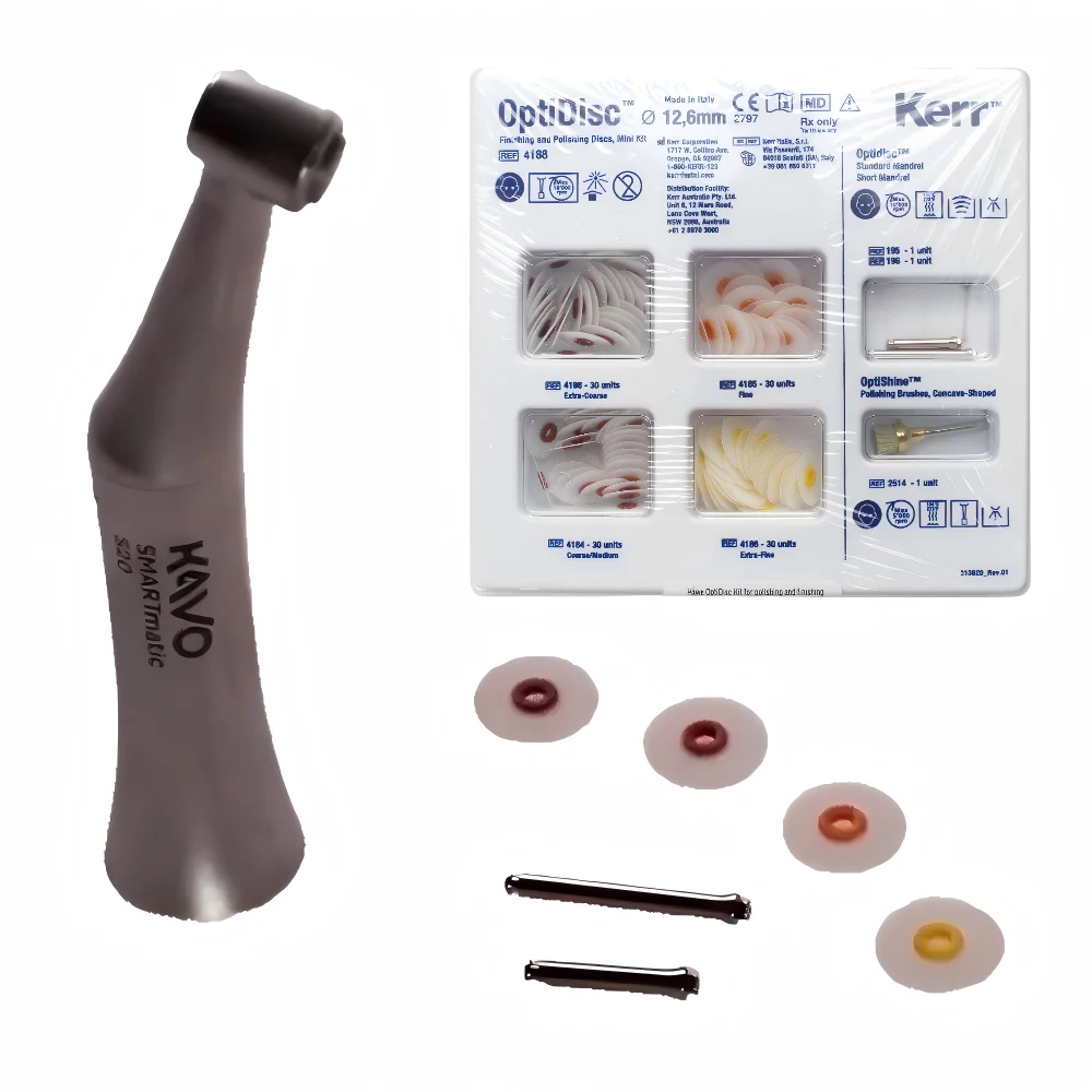 

Kerr Hawe OptiDisc 4188 Mini Kit 12.6mm 120 Assorted Disc 3 Mandrel Accessories Complete Dental Polishing Treatment Restoratives