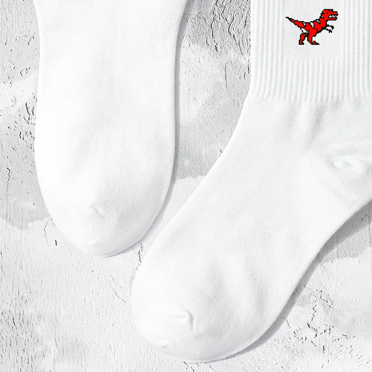 Multiple Pairs of Men\'s Crew Socks with Dinosaur Patterns, White, Unique, Comfortable, Breathable, Moisture-Wicking