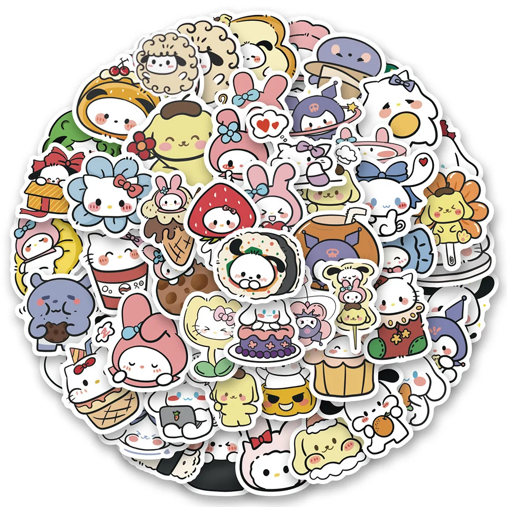 10/30/50/100PCS Mixed Sanrio Anime Stickers Cute Sticker Pack Waterproof Kuromi My Melody Cinnamoroll Pompom Purin Kawaii Decals